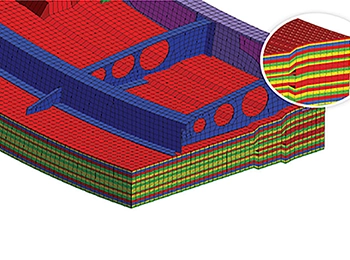 Altair HyperMesh automated model build, displaying a 3D model in development with automated assembly of structural components for streamlined simulation workflows.