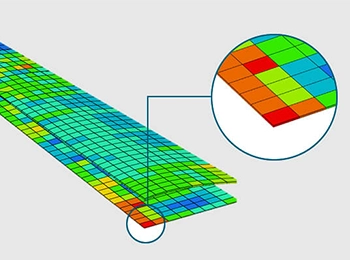 Altair HyperMesh composite design, highlighting a detailed view of composite layers and materials used in structural analysis and certification processes.