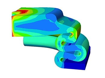 Altair OptiStruct simulation showcasing rubber material analysis, highlighting material deformation and stress distribution for optimised product performance.