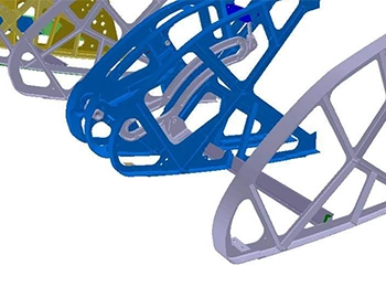 Altair OptiStruct analysis of an Airbus rib structure, displaying a detailed view of structural optimisation for lightweight design and improved strength.