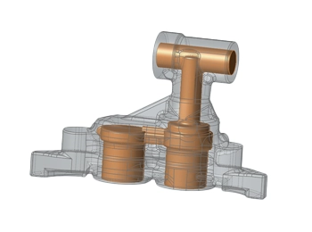 Altair Inspire Cast software visualising potential casting defects, such as porosity and air entrapment, in a metal component.