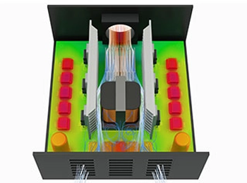 Altair SimLab multiphysics simulation showcasing structural, thermal, and fluid interactions for optimised engineering designs.