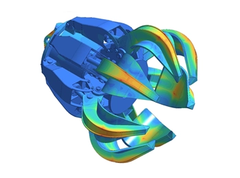Altair SimSolid user interface displaying a 3D model setup for rapid simulation without traditional meshing.