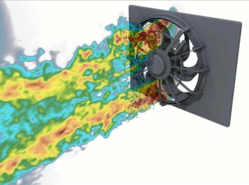 A computational fluid dynamics (CFD) simulation demonstrating airflow patterns around a vehicle, enabling accurate external aerodynamics analysis for automotive and aerospace applications.