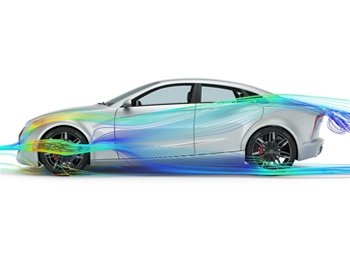 A high-fidelity aerodynamic analysis performed using Altair UltraFluidX, showcasing airflow over a vehicle to optimise drag reduction and fuel efficiency.
