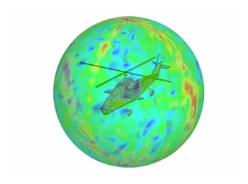 A radome structure simulation in Altair Feko, illustrating how electromagnetic waves interact with protective enclosures, ensuring signal integrity for radar and communication systems.