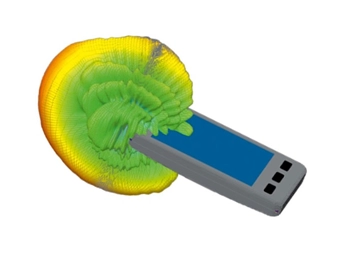 A 3D electromagnetic simulation of a 5G antenna system, demonstrating Feko’s capabilities in wave propagation, antenna placement, and RF interference analysis.