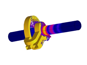 A thermal and electromagnetic simulation in Altair Flux, showcasing the heat treatment process for industrial components, ensuring optimal material properties and performance.