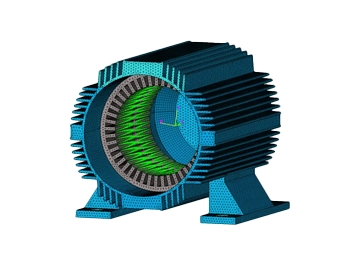 A detailed multiphysics simulation of an electric motor, demonstrating electromagnetic field distribution, power losses, and thermal effects to optimise efficiency and performance.