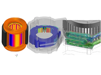 A comprehensive multiphysics model in Altair Flux, illustrating the interaction between electromagnetic, thermal, and mechanical forces, used for high-performance electromechanical system design.