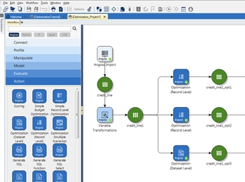 A comprehensive workflow automation interface, enabling business users and data scientists to create, test, and refine predictive analytics models efficiently.